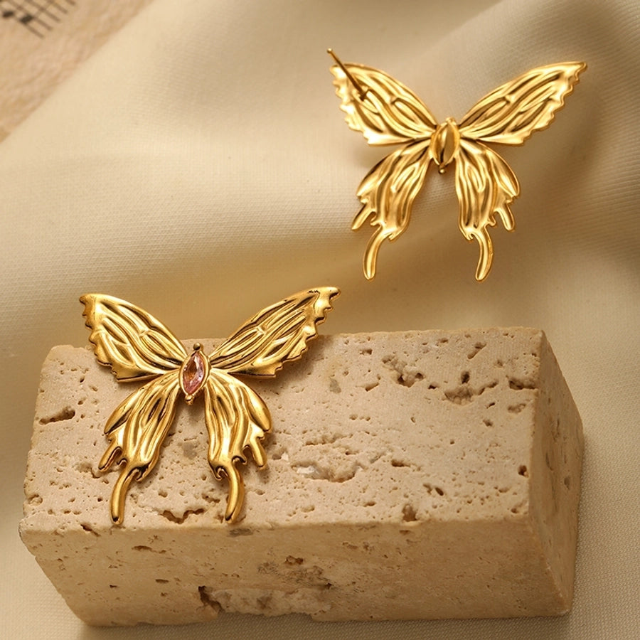 Butterfly Earrings [304 Stainless Steel,18K Gold Plated]