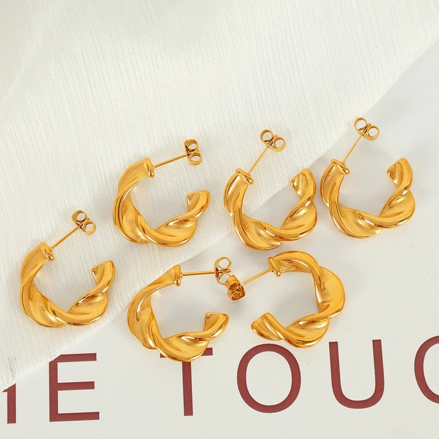 C Shape Twist Earrings [304 Stainless Steel,18K Gold Plated]