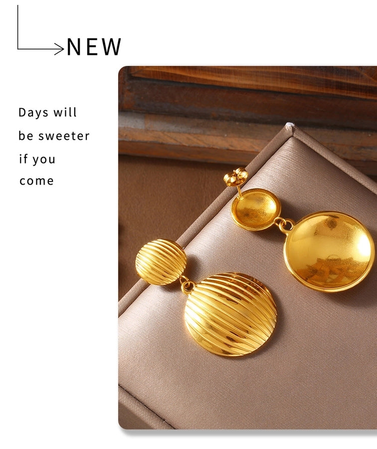 Round Lines Layered Earrings [304 Stainless Steel,18K Gold Plated]