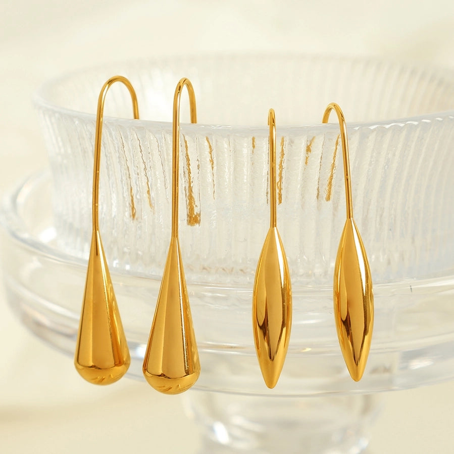 Water Droplets Gourd Hook Earrings [304 Stainless Steel,18K Gold Plated]