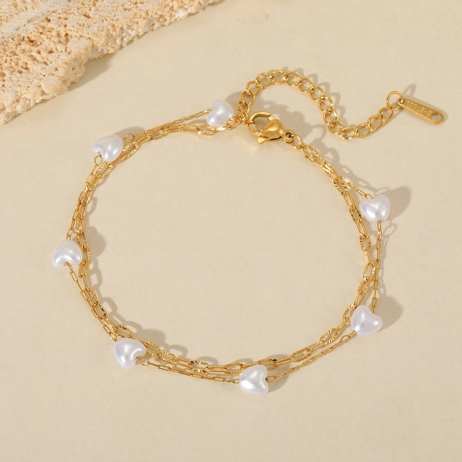 Bracciali eleganti per la catena di carta perle carini carini [304 in acciaio inossidabile 18k oro placcato]