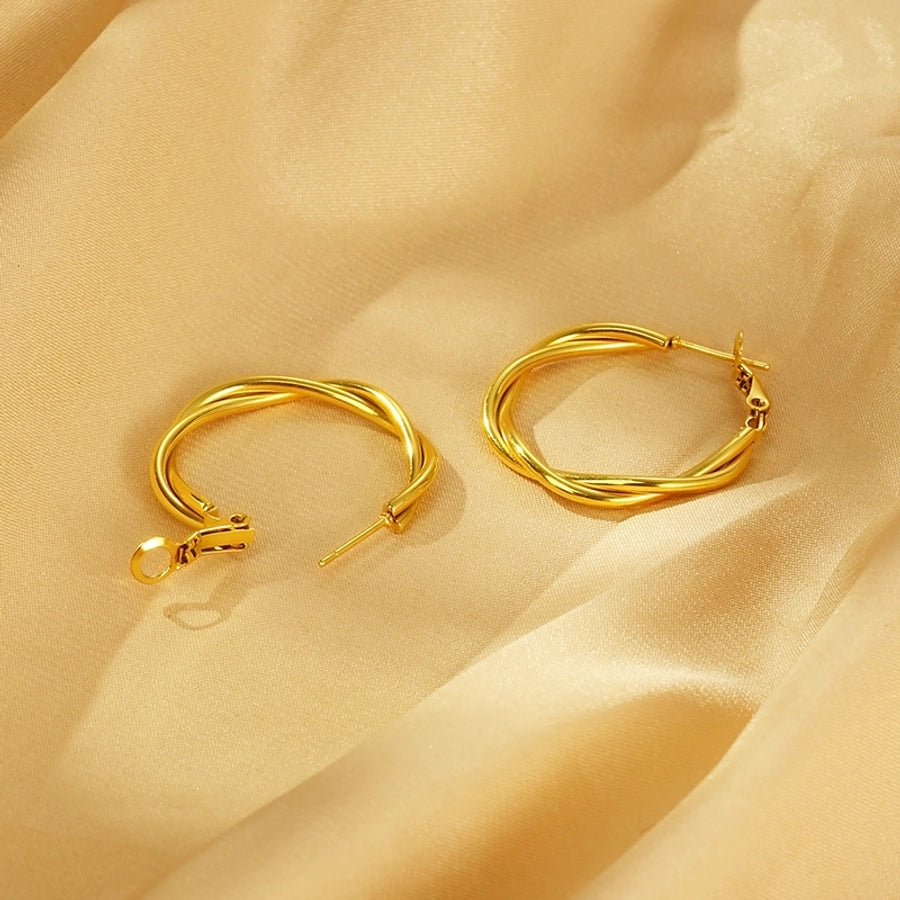 Medium Twist Hoop Earrings [304 Stainless Steel,18K Gold Plated]