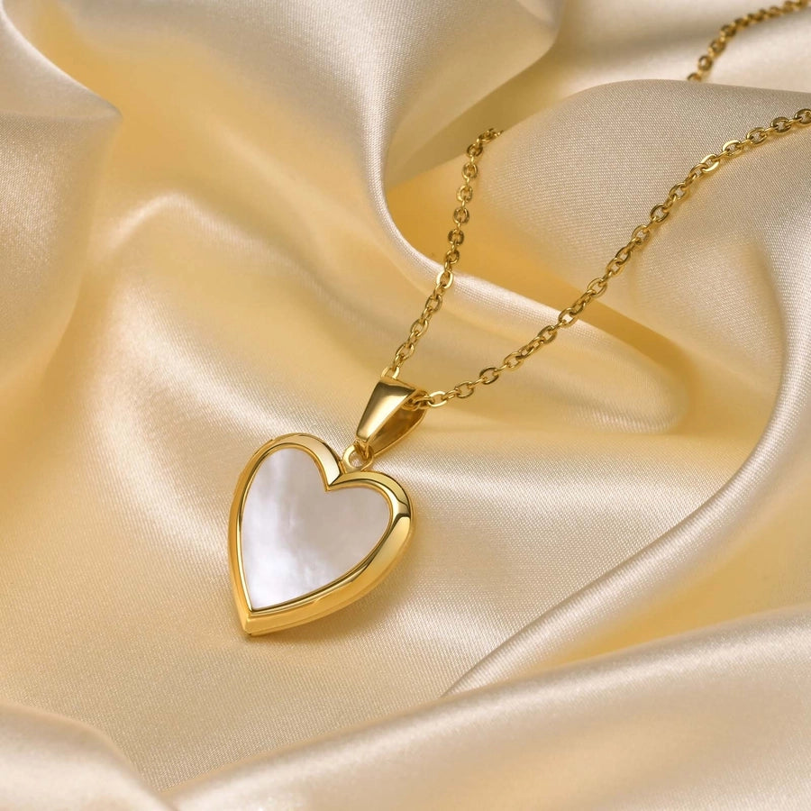 Heart Shape Shell Necklace [304 Stainless Steel,18K Gold Plated]