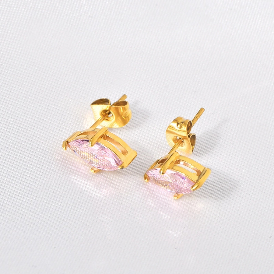 Shiny Squarel Rhinestones Ear Studs [304 Rustfrit stål, 18K guldbelagt]