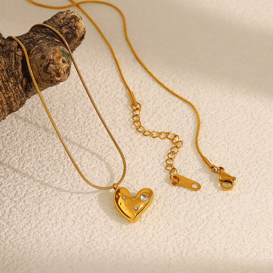 Heart Shape Zircon Necklace [304 Stainless Steel 18K Gold Plated]