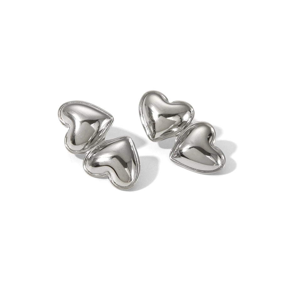 Double Heart Shape Polishing Earrings [304 Stainless Steel,18K Gold Plated]