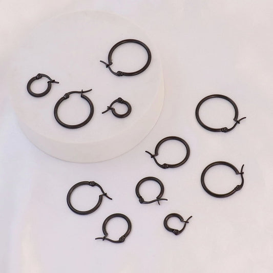 Black Round Hoop Earrings [304 Stainless Steel]