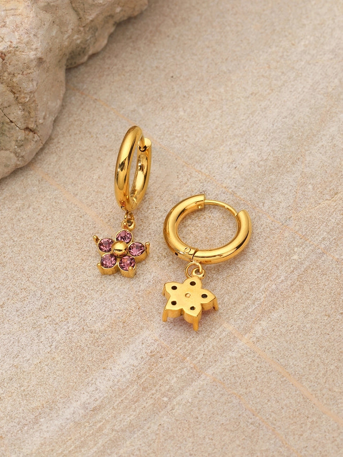 Flower Rhinestones Drop Earrings [304 Stainless Steel,18K Gold Plated]