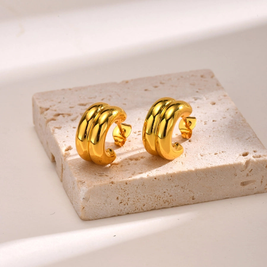 Double Hoop Earrings [201 Stainless Steel,18K Gold Plated]