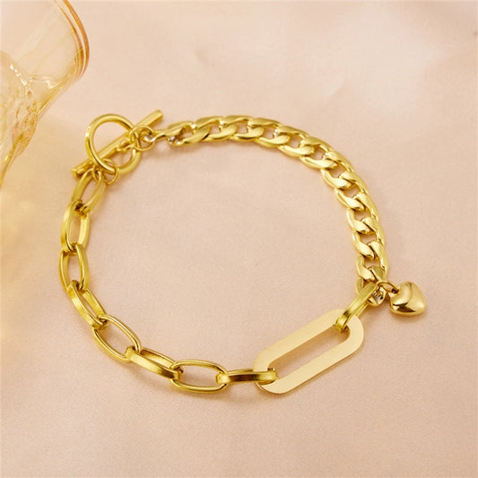 Brazalete de la cadena del corazón de estilo romano [acero inoxidable, 18k dorado chapado]