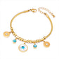 Artificial Rhinestones Turquoise Shell Bracelet [304 Stainless Steel, 18K Gold Plated]