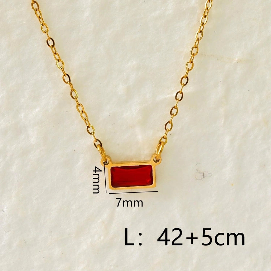 Modern Style RectangleZircon Necklace [304 Stainless Steel,18K Gold Plated]