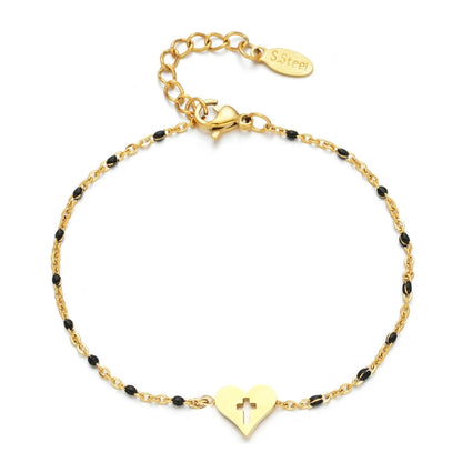 Cross Heart Enamel Bracelet [Stainless Steel]