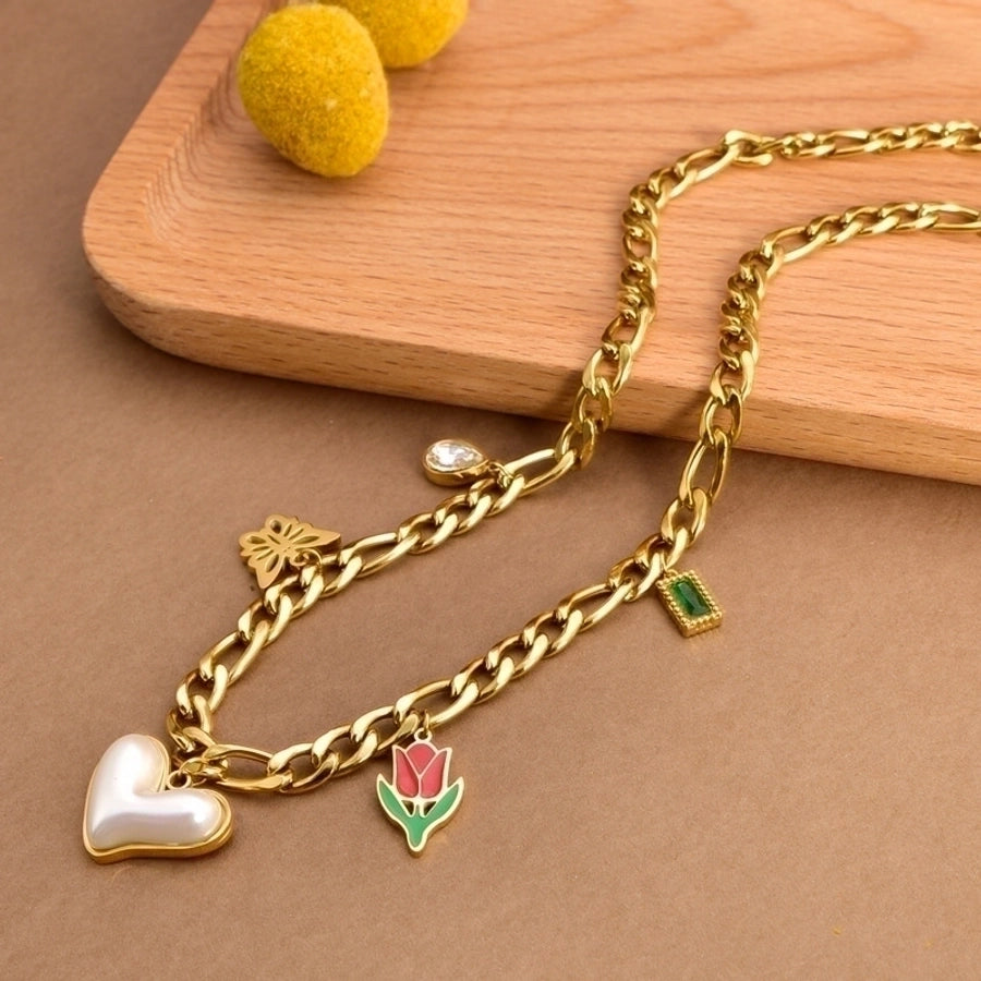 Charms Necklace [304 Stainless Steel,18K Gold Plated]