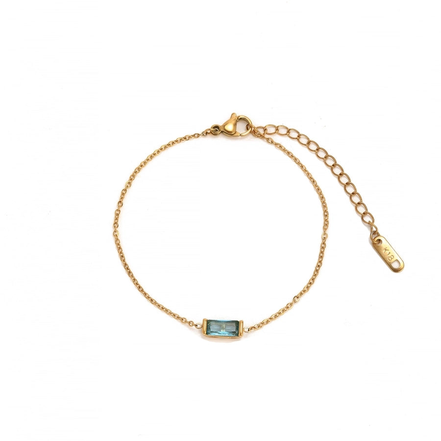 Rectangle  Zircon Bracelets [201,304 Stainless Steel,18K Gold Plated]