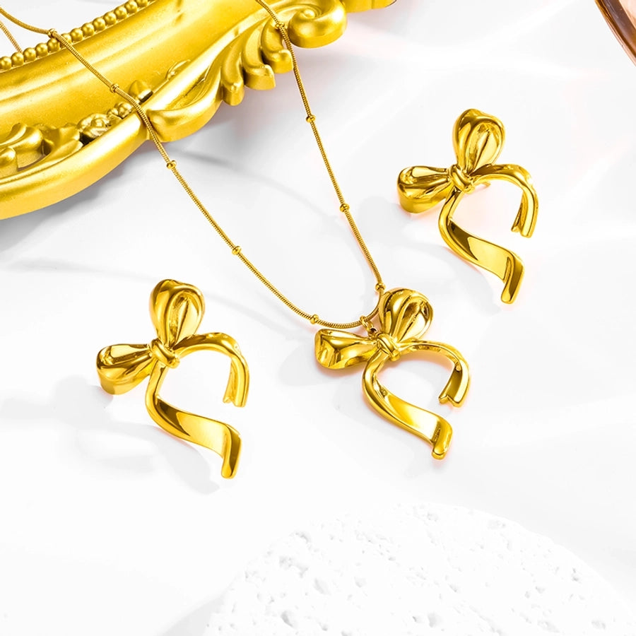 Roman Style Bow Knot Earrings/Necklace/Jewelry Set [304 Stainless Steel, 18K Gold Plated]