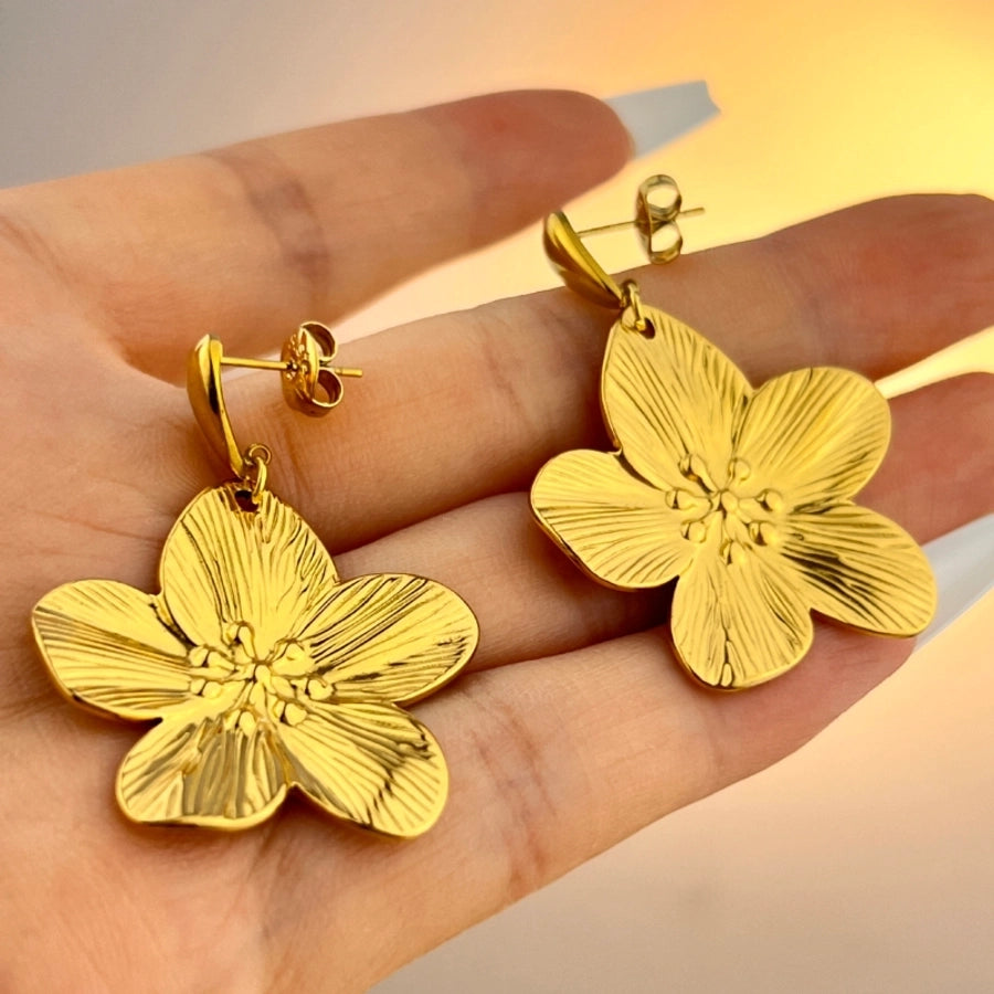 Retro Flower Drop Earrings [304 Stainless Steel,18K Gold Plated]