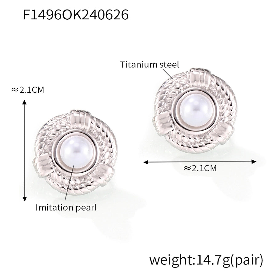 Boucles d'oreilles de perles artificielles de style britannique [304 en acier inoxydable, 18 km plaqué]]