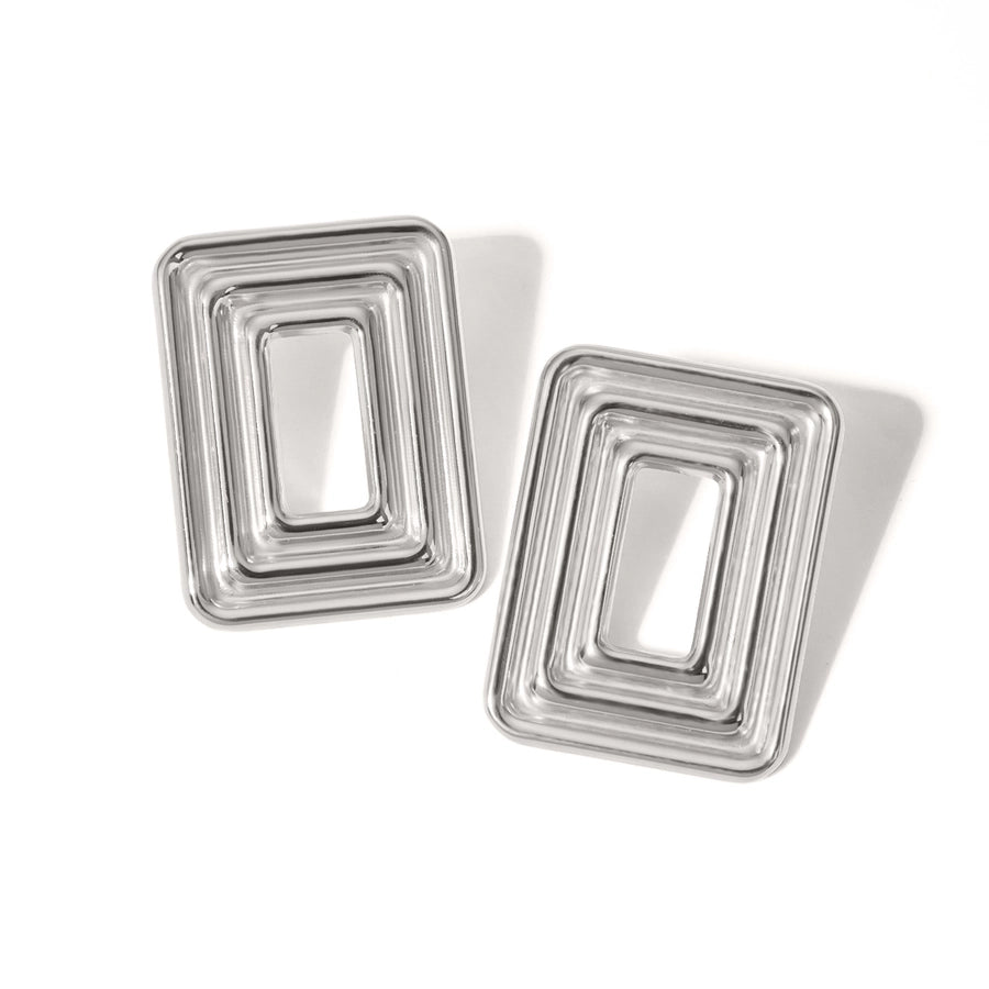 Silver Rectangle Stripes Earrings [304 Stainless Steel]