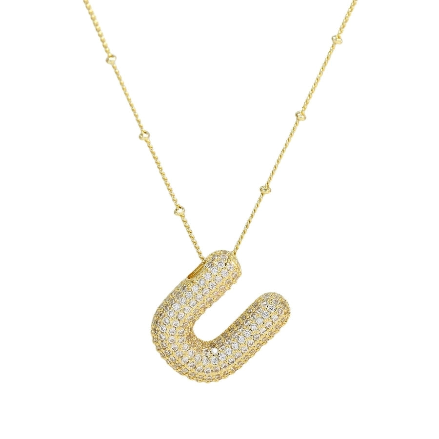 Gold Rhinestones Letter Necklace [304 Stainless Steel]