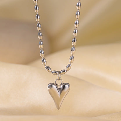 Heart Shape Beaded Necklace [304 Stainless Steel,18K Gold Plated]