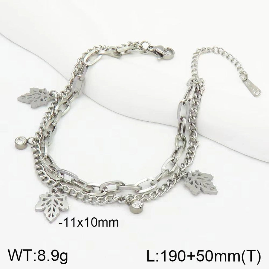 Leaves Heart Shape Butterfly Bracelet [304 Stainless Steel 18K Gold Plated]