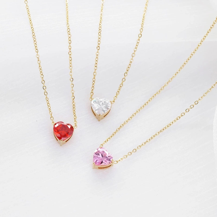 Heart Shape Zircon Inlay Necklace [304 Stainless Steel]