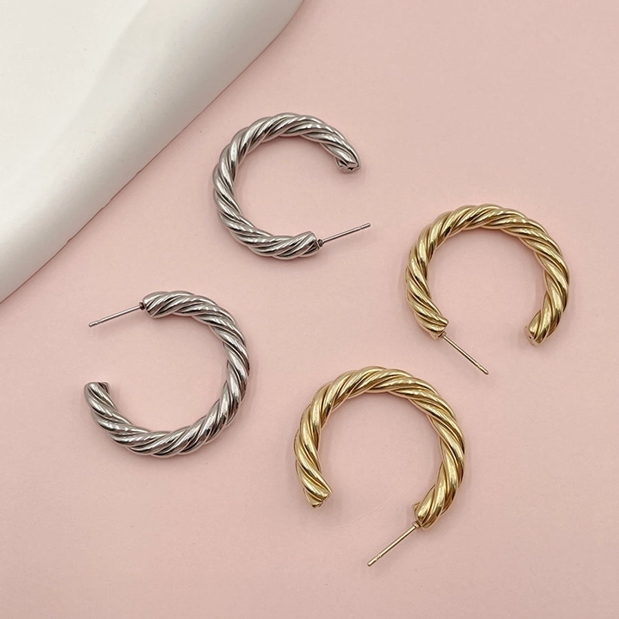 Pendientes de aro de trenza Twist [304 acero inoxidable, 14k dorado chapado]