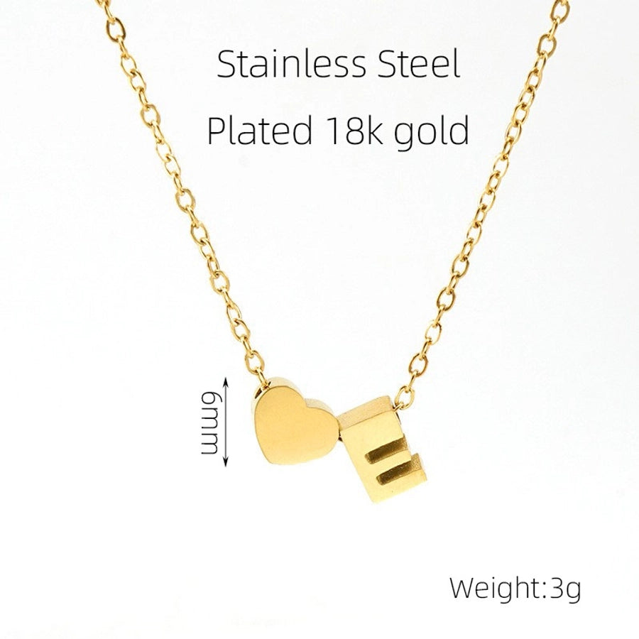 Letter Heart Shape Pendant Necklace [304 Stainless Steel,18K Gold Plated]