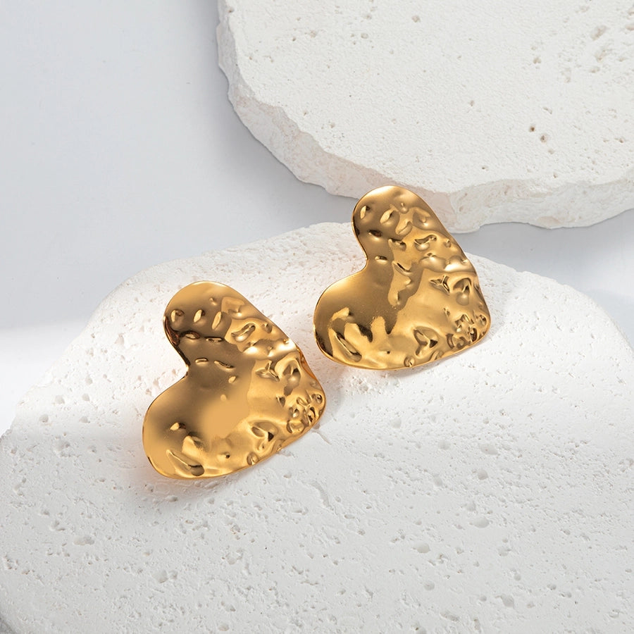 Wide Heart Earrings [304 Stainless Steel,14K Gold Plated]