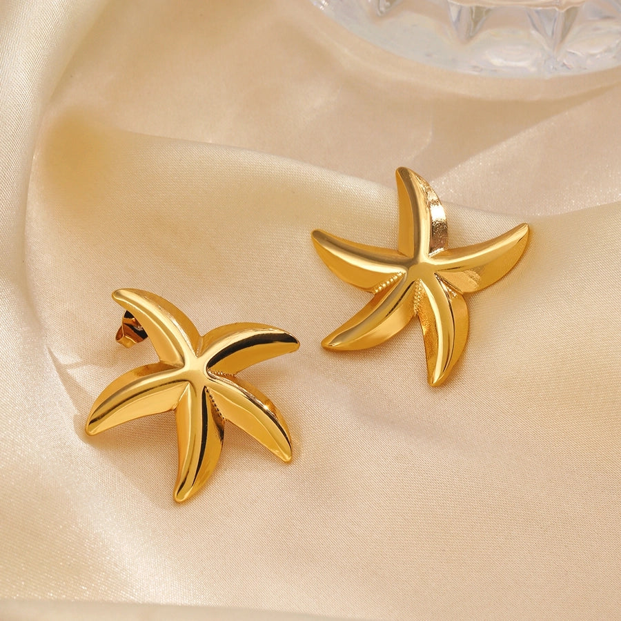 Pendientes de estrellas de mar [acero inoxidable 304, 18K de oro chapado]