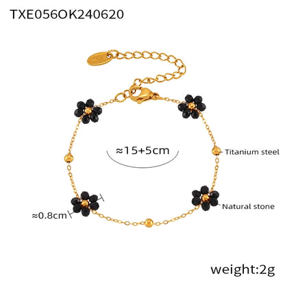 Black Daisy Flower Bracelet/Necklace [304 Stainless Steel,18K Gold Plated]