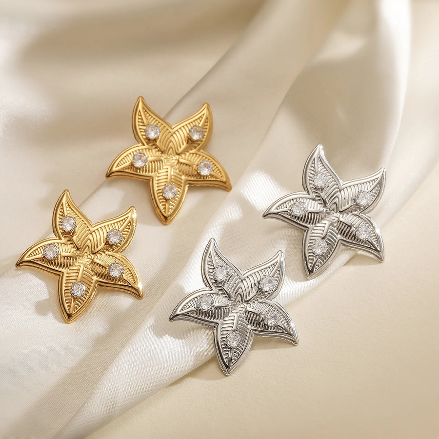 Starfish Zircon Earrings [304 Stainless Steel]