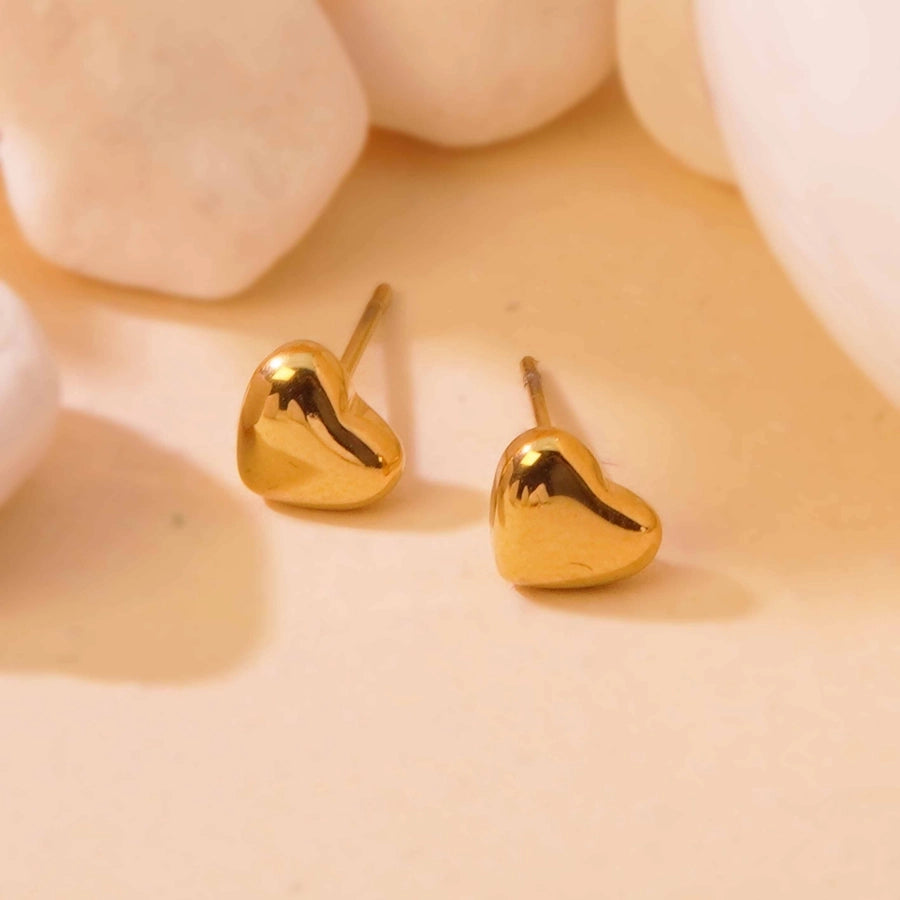 Small Heart Stud Earrings [304 Stainless Steel, 18K Gold Plated]