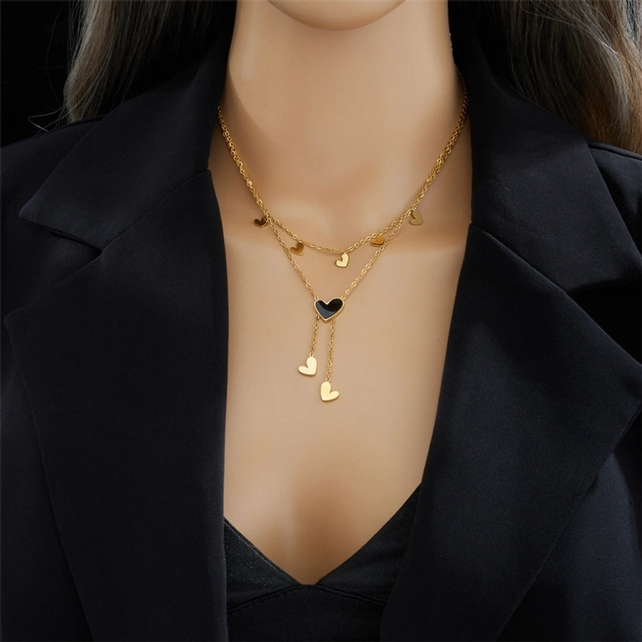 Heart Shape Tassel Necklace [304 Stainless Steel,18K Gold Plated]