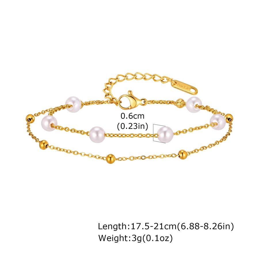 Imitation Pearl Layered Chain Bracelet [201 Stainless Steel, 18K Gold Plated]