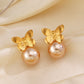 Butterfly Artificial Pearls Earrings [304 Stainless Steel,18K Gold Plated]