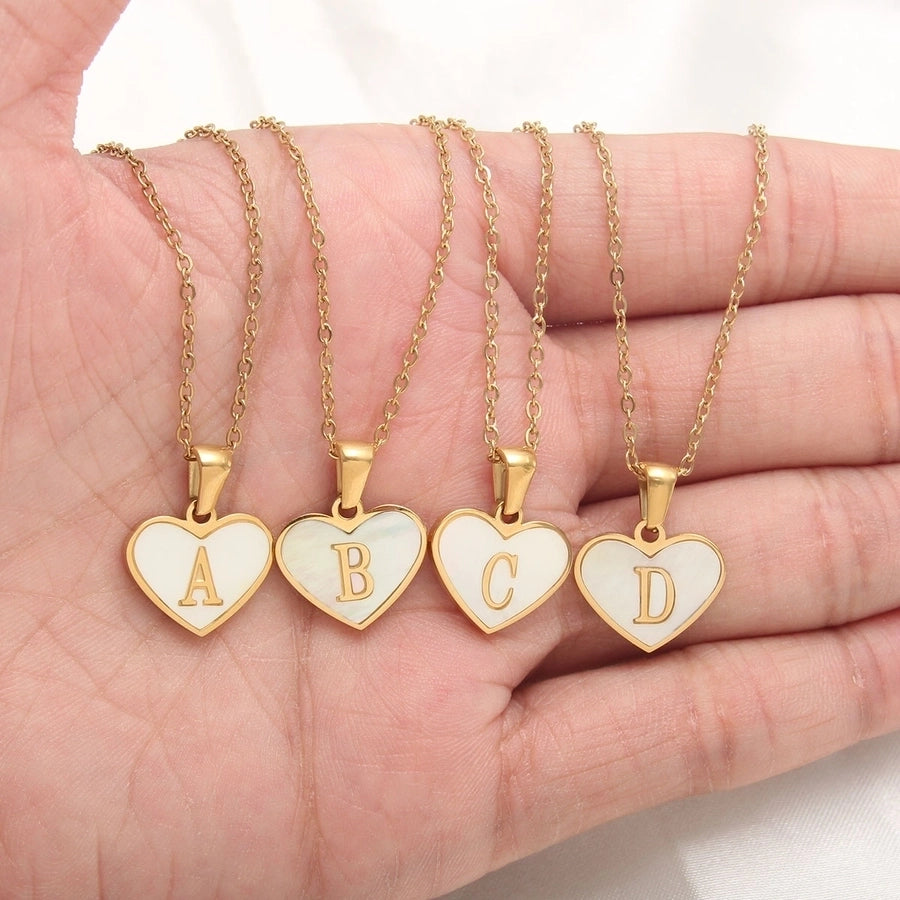 Letter Shell Heart Pendant Necklace [304 Stainless Steel,18K Gold Plated]