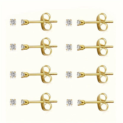 8 Pairs Rhinestone Earrings Set [304 Stainless Steel, 18K Gold Plated]