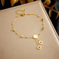 Vacation Heart Shape Eye Roman Numeral  Pearls Anklet [304 Stainless Steel, 18K Gold Plated]