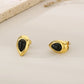 Black Stone Water Droplets Earrings [304 Stainless Steel, 18K Gold Plated]