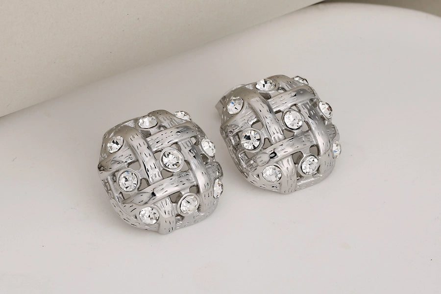 Luxurious Square Grid Rhinestone Earrings [304 Stainless Steel,18K Gold Plated]