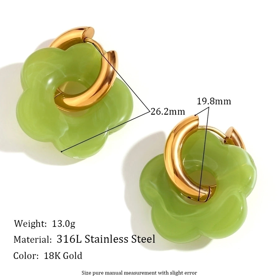 Acrylic Flower Hoop Drop Earrings [304 Stainless Steel,18K Gold Plated]