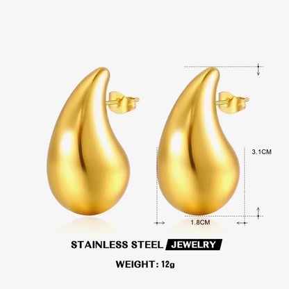 Water Droplets Stud Earrings [304 Stainless Steel,18K Gold Plated]