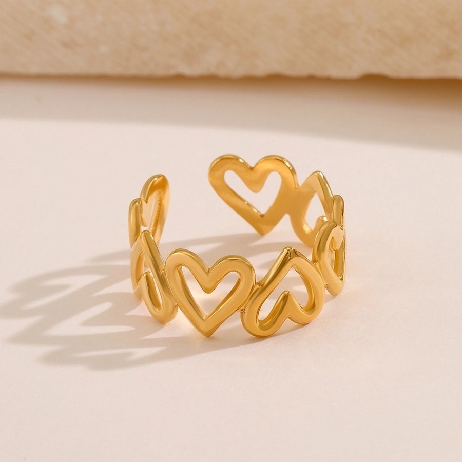 Hollow Heart Open Ring [304 Stainless Steel 18K Gold Plated]