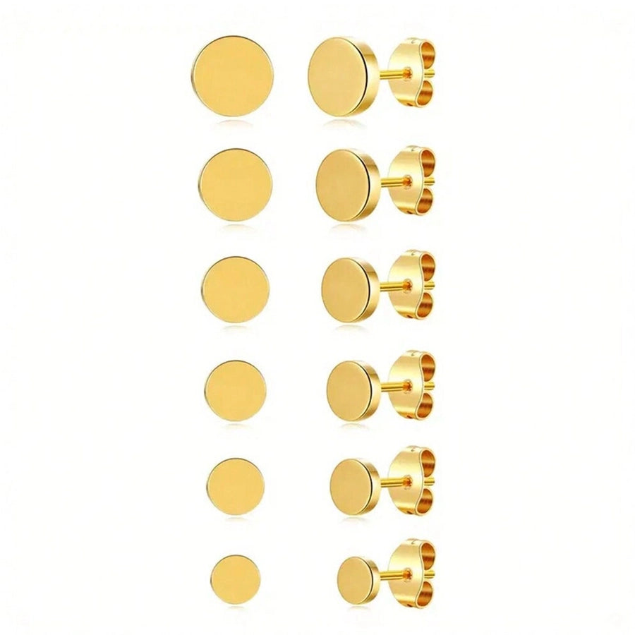 6 Pairs Simple Style Round Plating Stud Earrings [304 Stainless Steel 18K Gold Plated]