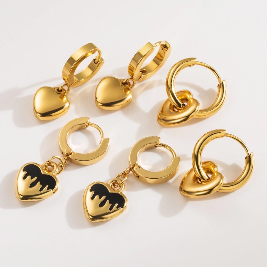 Heart Shape Drop Earrings [316 Stainless Steel,18K Gold Plated]