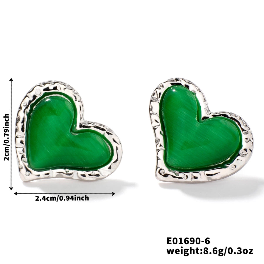 Pendientes de piedra natural de acero de corazón plateado [304 acero inoxidable]