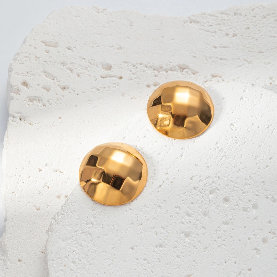 Round Irregular Ear Studs [304 Stainless Steel,14K Gold Plated]