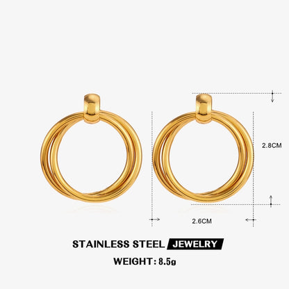 Round Drop Earrings [304 Stainless Steel,18K Gold Plated]